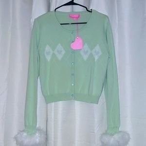 NWT Sugar Thrillz Dolls Kill Argyle Cardigan w/ Fuzzy Sleeves